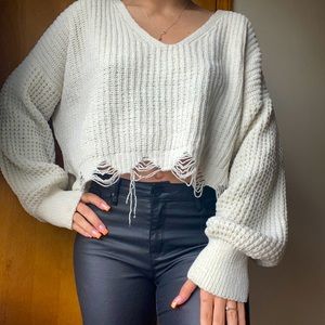 Off shoulder white sweater